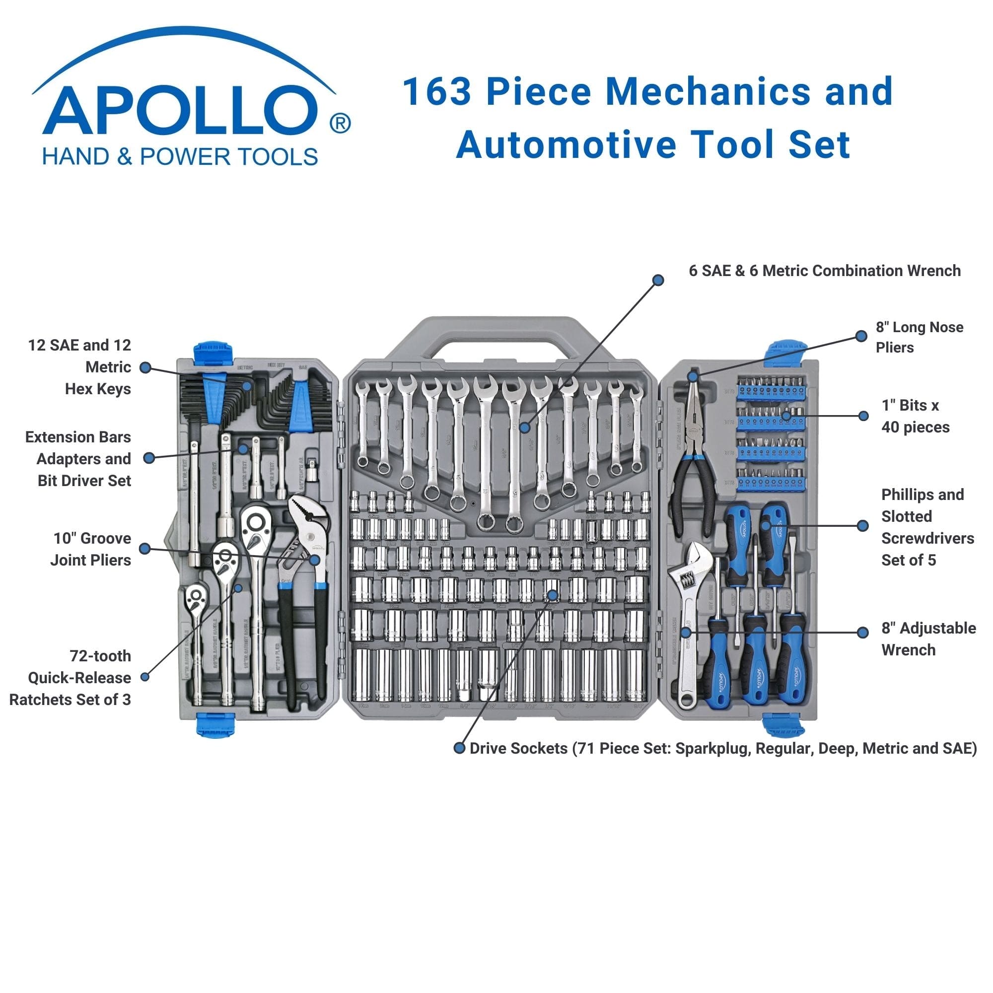 163 Piece Mechanics Tool Kit -- DT0002