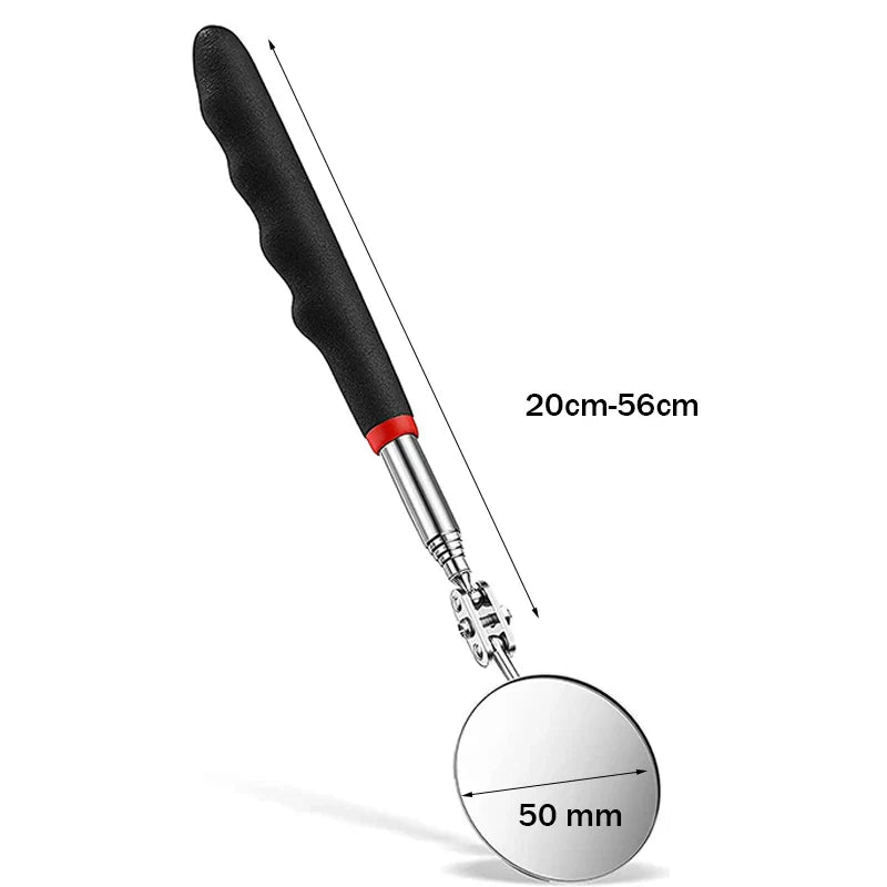 360° Telescoping Inspection Mirror with LED Light & Magnetic Tip, Extendable 9.5–28.7 in (24–73 cm) Mechanic Repair Tool